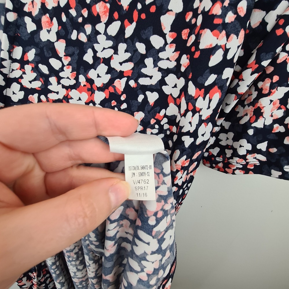 Banana Republic Womens Navy Pink Floral True Wrap Dress 3/4 Sleeve Size L - Picture 7 of 8